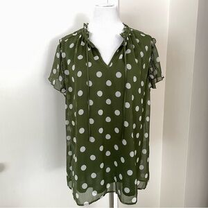 Haver & Blair London Women’s Green Polka Dot Ruffled V Neck Top Size 1X